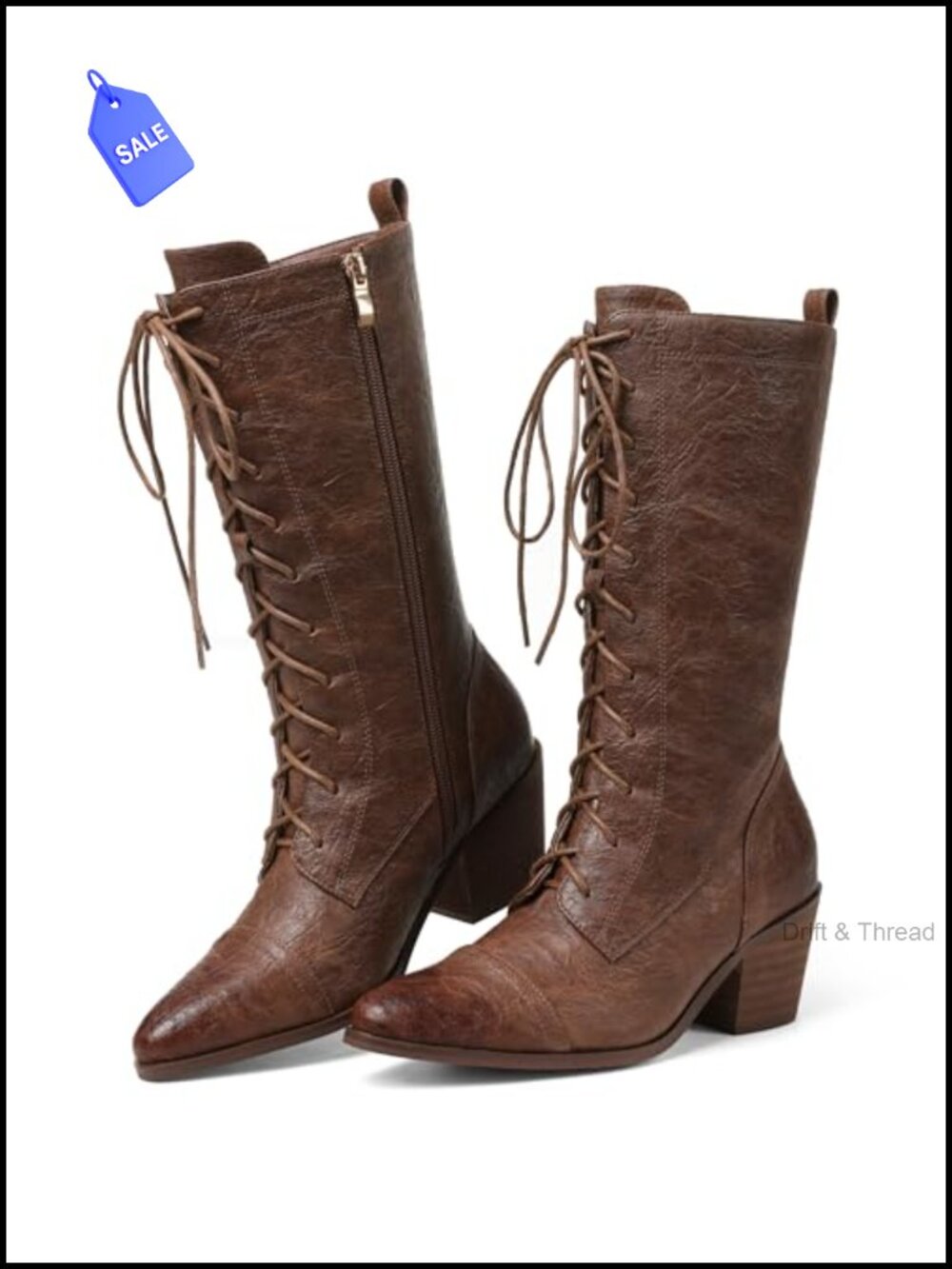 Women's Mid Calf Lace Up Chunky Heel Combat Boots Microfiber
